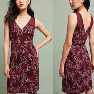 Anthropologie Moulinette Soeurs Lace Burgundy Floral Dress Sleeveless Size 0